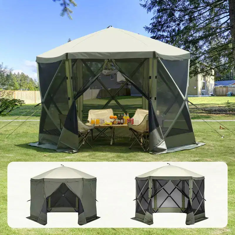 Pop Up Gazebo Screen Tent 10x10 FT 6-Sided Canopy Shelter with Removable Privacy Wind Cloths and Mesh