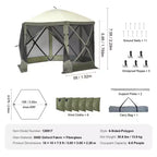 Pop Up Gazebo Screen Tent 10x10 FT 6-Sided Canopy Shelter with Removable Privacy Wind Cloths and Mesh