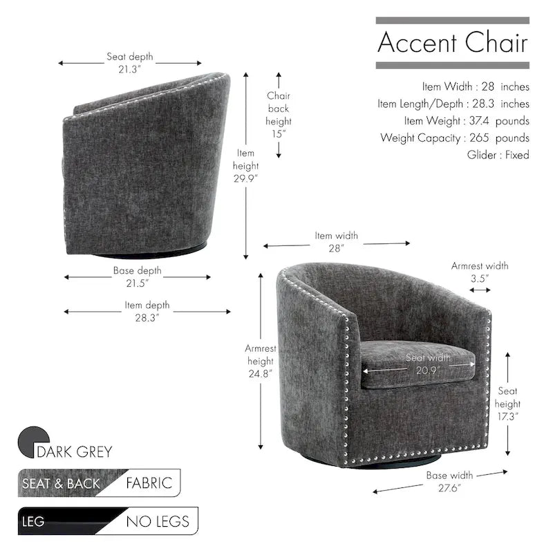 Porthos Home Wesa Swivel Fabric Upholstered Barrel Accent Chair