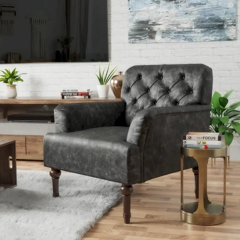 Purani Transitional Vinyl Tufted Wide Accent Chair with T-cushion by Furniture of America