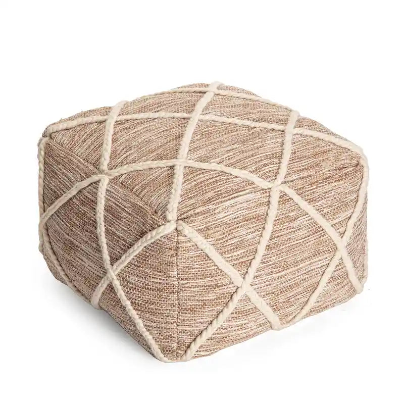 Jani Kirkwood Lake 22-inch Blue Pouf Ottoman - Handmade Footrest for Living Room, Bedroom, Nursery, Kidsroom