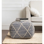 Jani Kirkwood Lake 22-inch Blue Pouf Ottoman - Handmade Footrest for Living Room, Bedroom, Nursery, Kidsroom