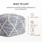 Jani Kirkwood Lake 22-inch Blue Pouf Ottoman - Handmade Footrest for Living Room, Bedroom, Nursery, Kidsroom