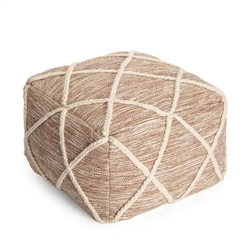 Jani Kirkwood Lake 22-inch Blue Pouf Ottoman - Handmade Footrest for Living Room, Bedroom, Nursery, Kidsroom