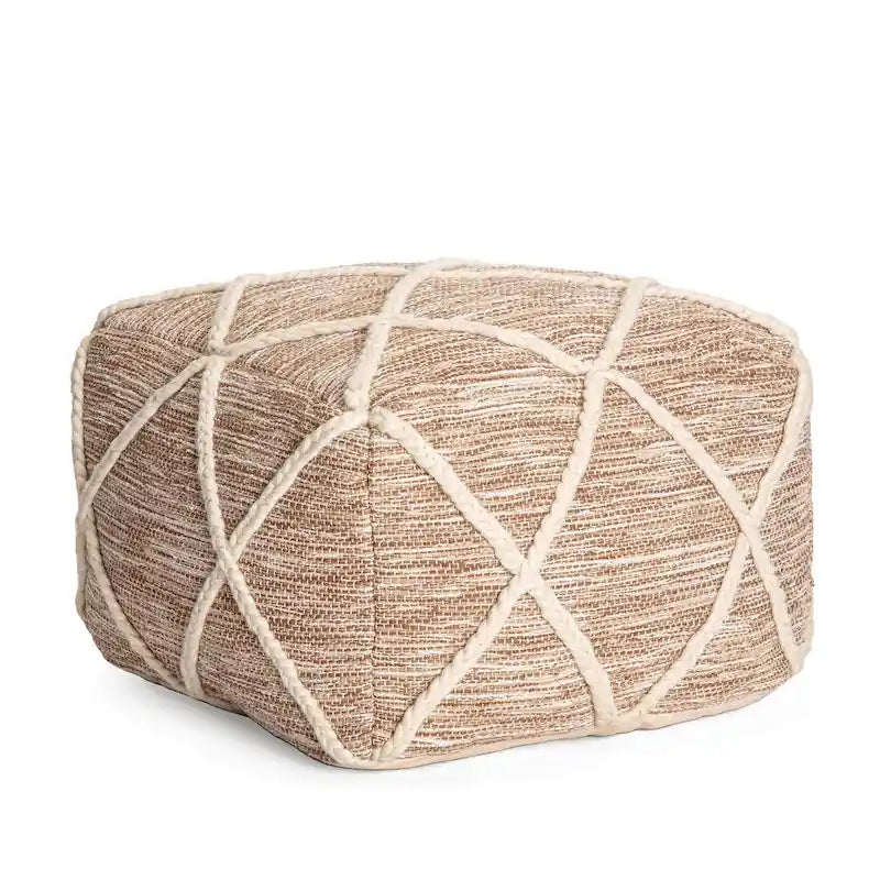 Jani Kirkwood Lake 22-inch Blue Pouf Ottoman - Handmade Footrest for Living Room, Bedroom, Nursery, Kidsroom