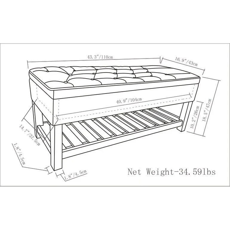WYNDENHALL Riley 43 inch Wide Rectangle Ottoman Bench - 43 W x 17 D x 19 H
