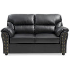 Olney W Flared Arm Faux Leather Straight Sofa in Black