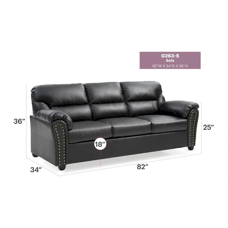 Olney W Flared Arm Faux Leather Straight Sofa in Black