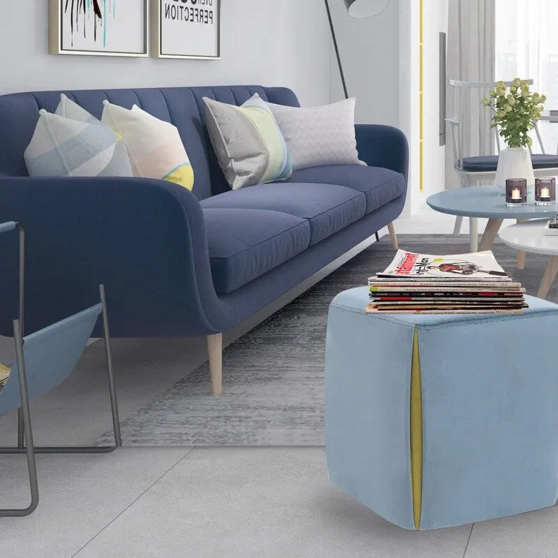 Adeco 14 Small Ottoman Footrest Stool- Velvet Seating Stool Ottoman