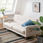ADAIR Modern Tufted Linen Sofa with Armrest Pockets by Crown Comfort