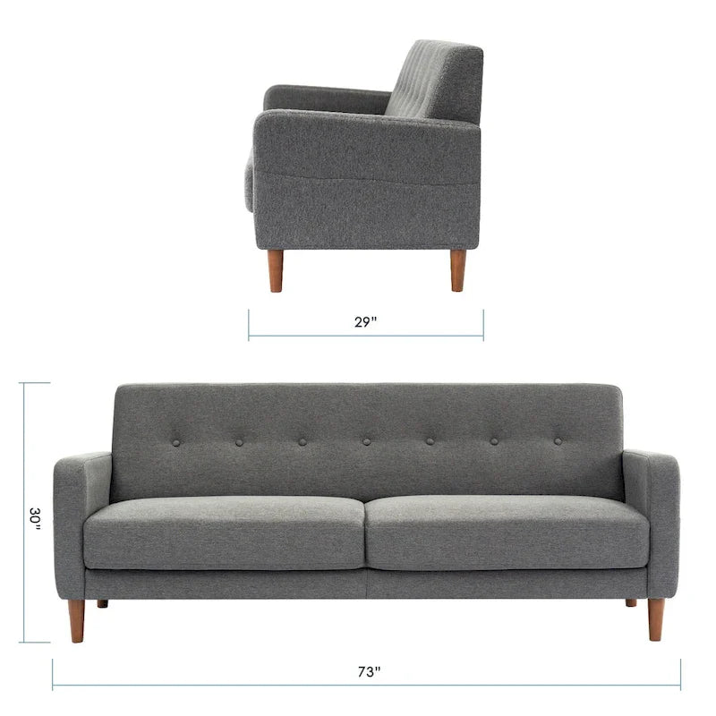 ADAIR Modern Tufted Linen Sofa with Armrest Pockets by Crown Comfort