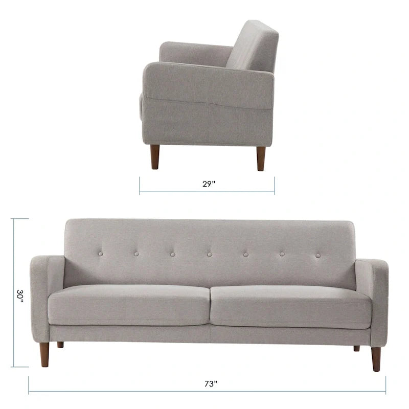 ADAIR Modern Tufted Linen Sofa with Armrest Pockets by Crown Comfort