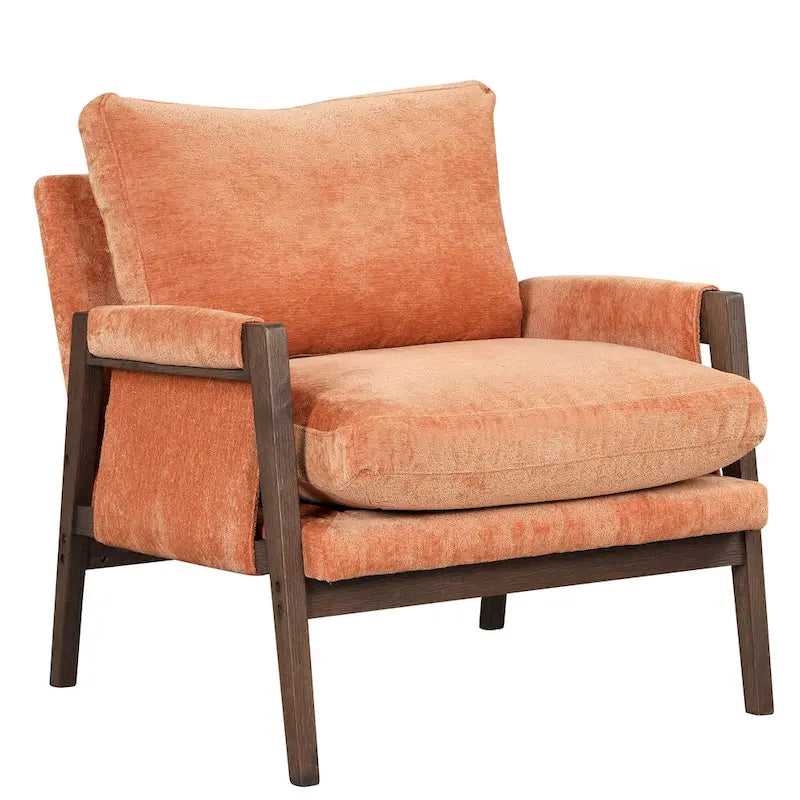 Mid-Century Velvet Solid Wood Accent Chair with Thick Seat Cushion