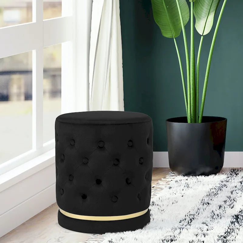 Adeco 18.3 Height Button Tufted Upholstered Round Ottoman