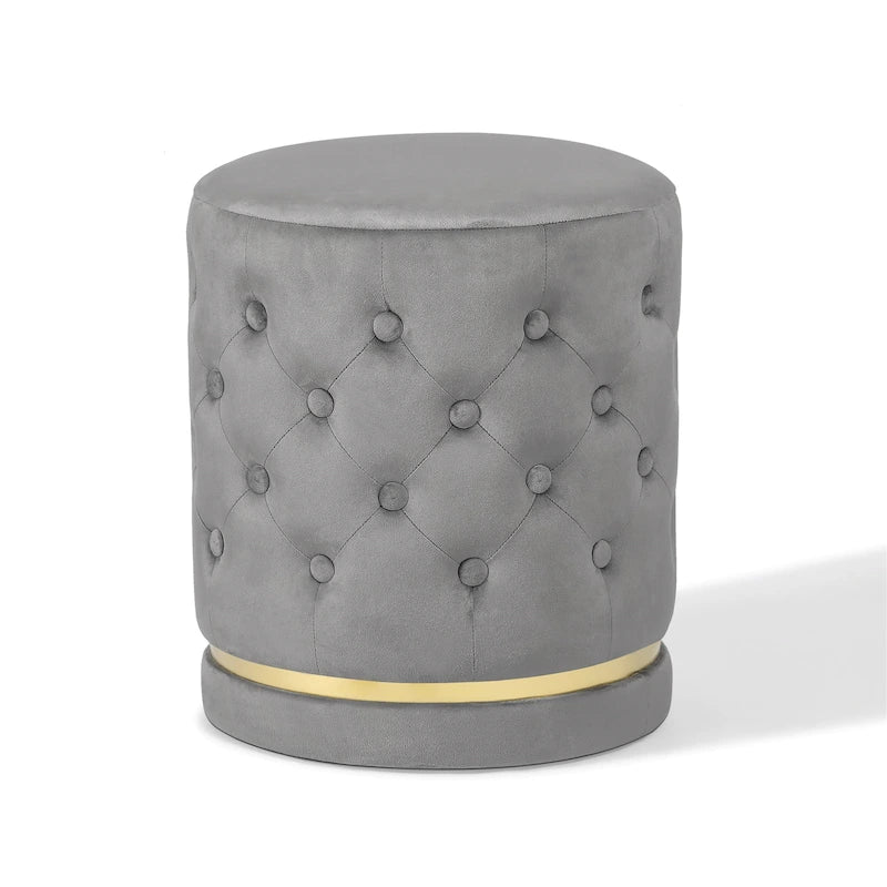 Adeco 18.3 Height Button Tufted Upholstered Round Ottoman