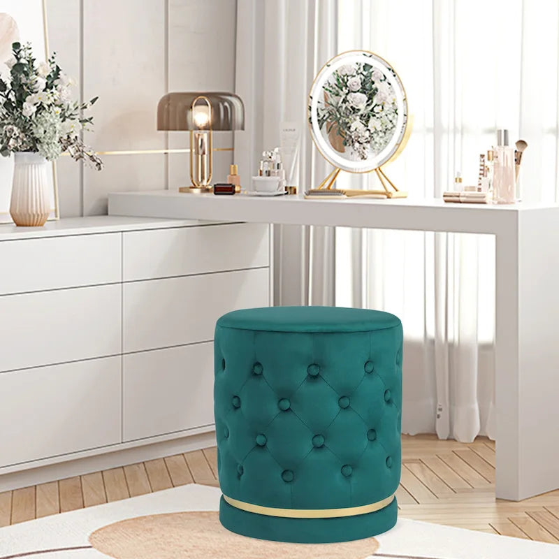 Adeco 18.3 Height Button Tufted Upholstered Round Ottoman