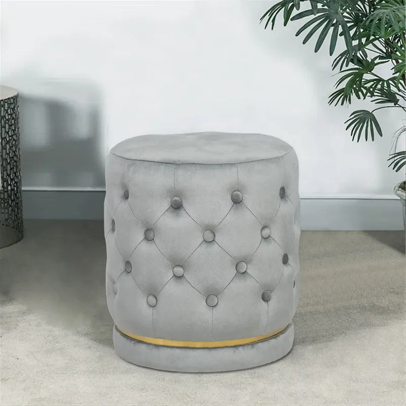 Adeco 18.3 Height Button Tufted Upholstered Round Ottoman