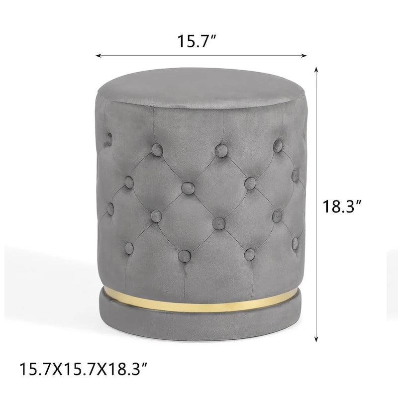Adeco 18.3 Height Button Tufted Upholstered Round Ottoman