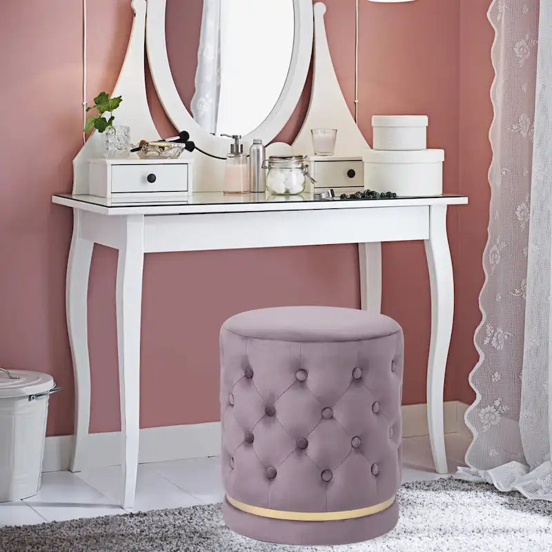 Adeco 18.3 Height Button Tufted Upholstered Round Ottoman