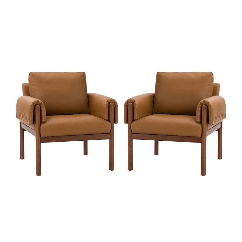 Tiago Comfy Glossy Living Room Armchair with Solid Wood Base Set of 2