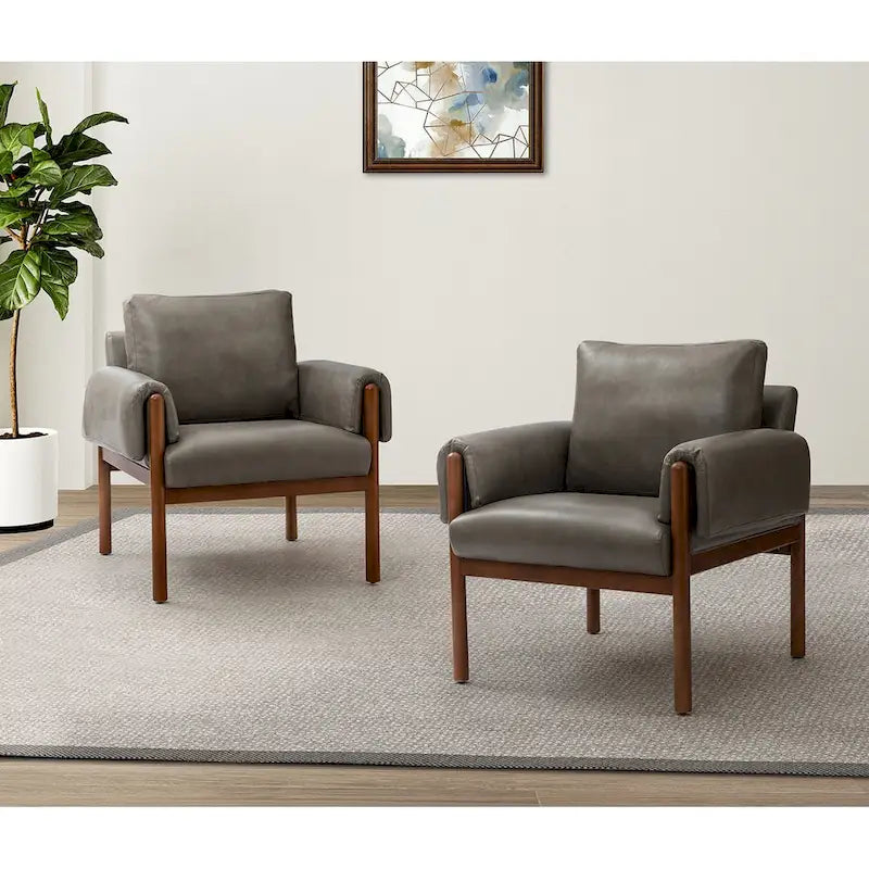 Tiago Comfy Glossy Living Room Armchair with Solid Wood Base Set of 2