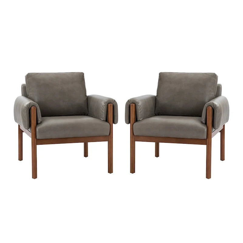 Tiago Comfy Glossy Living Room Armchair with Solid Wood Base Set of 2