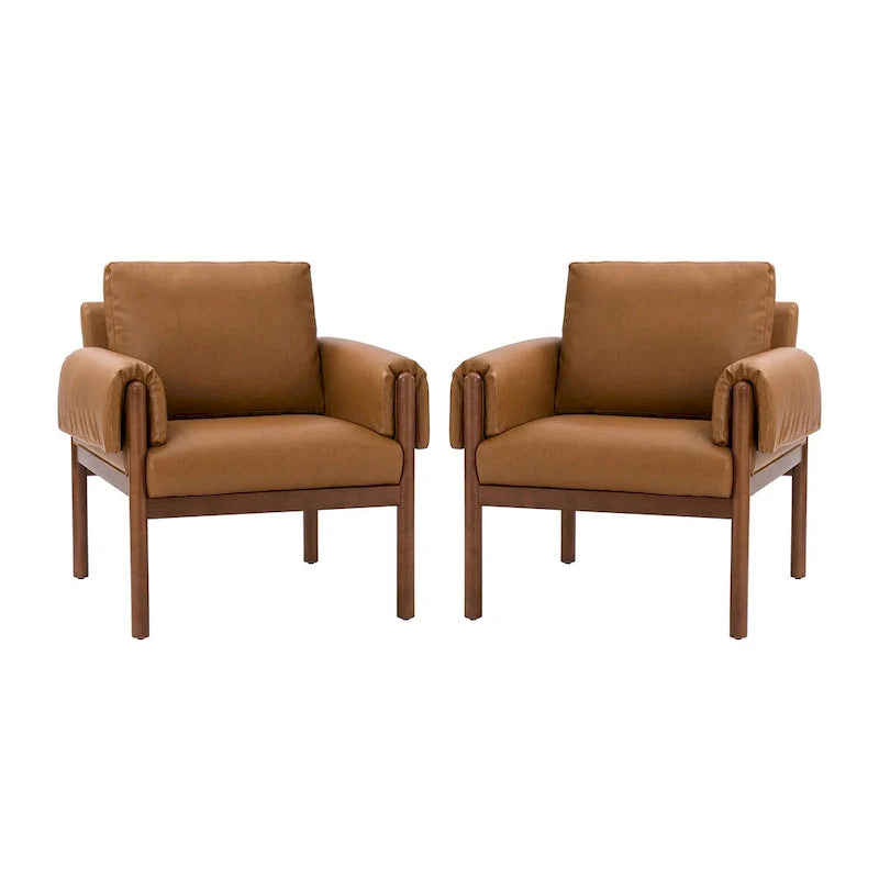 Tiago Comfy Glossy Living Room Armchair with Solid Wood Base Set of 2