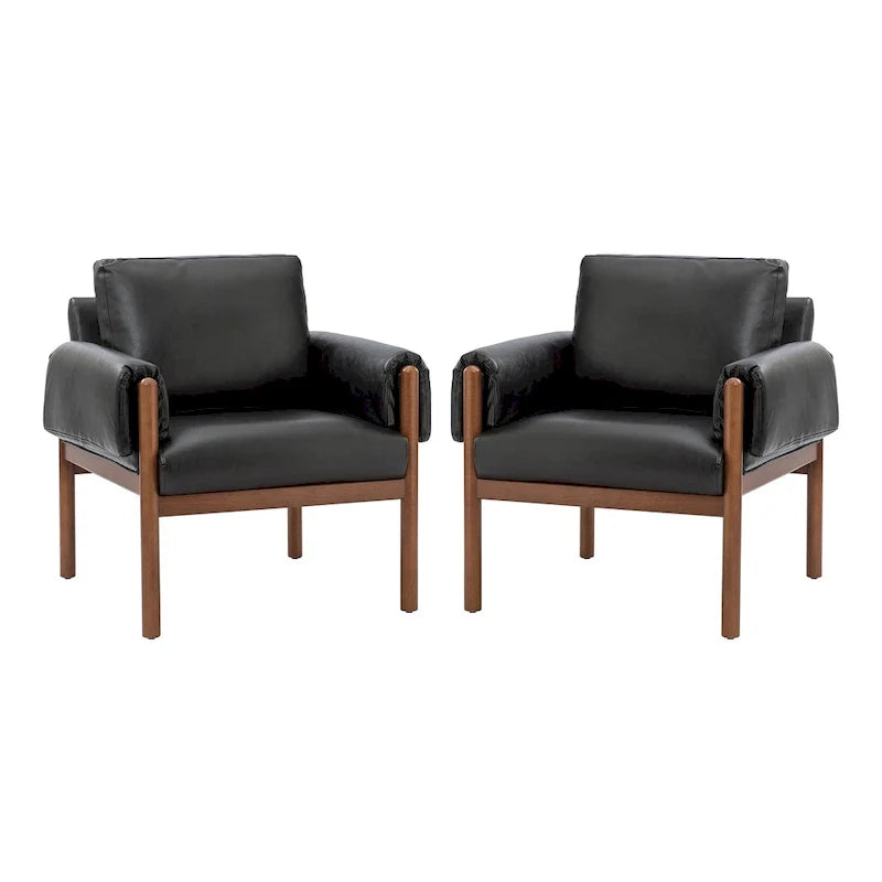 Tiago Comfy Glossy Living Room Armchair with Solid Wood Base Set of 2