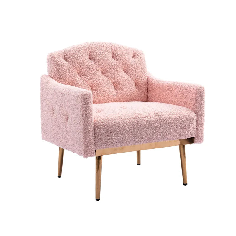 Teddy Fabric Upholstered Tufted Accent Chair With Rose Golden feet