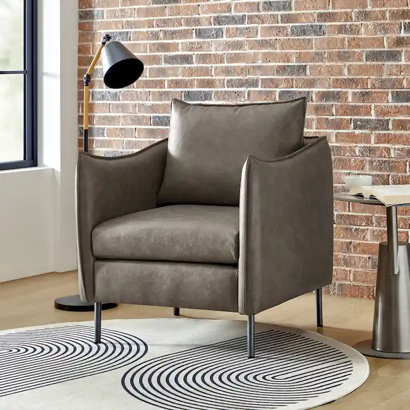 Jaime Modern Vegan Leather Accent Chair with removable Cushion by HULALA HOME
