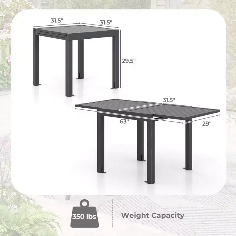 Costway 31.5-63 Expandable Patio Dining Table for 4-6 Person with Slatted Tabletop