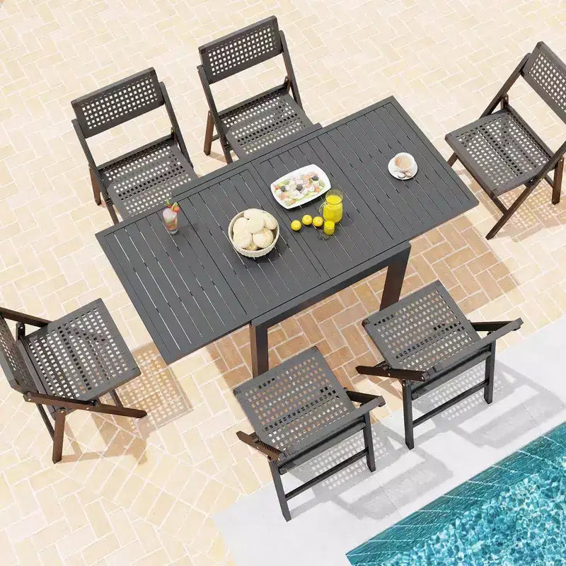 Costway 31.5-63 Expandable Patio Dining Table for 4-6 Person with Slatted Tabletop