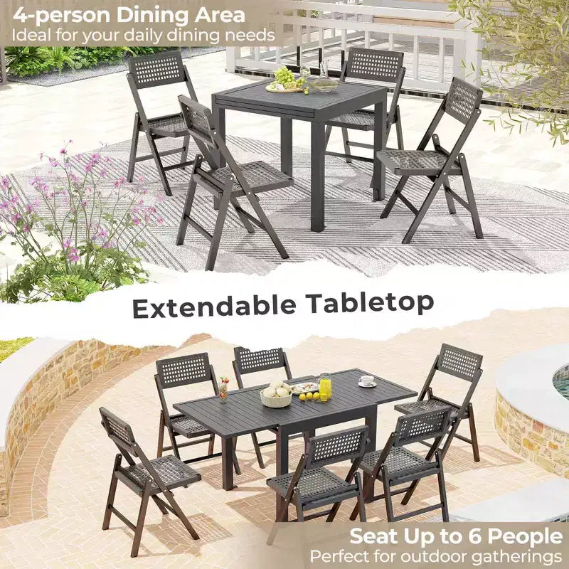 Costway 31.5-63 Expandable Patio Dining Table for 4-6 Person with Slatted Tabletop