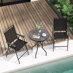Costway 3 PCS Outdoor Bar Stool Set with DPC Tabletop Umbrella Hole & Footrest 2 Chairs