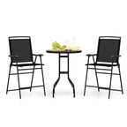 Costway 3 PCS Outdoor Bar Stool Set with DPC Tabletop Umbrella Hole & Footrest 2 Chairs