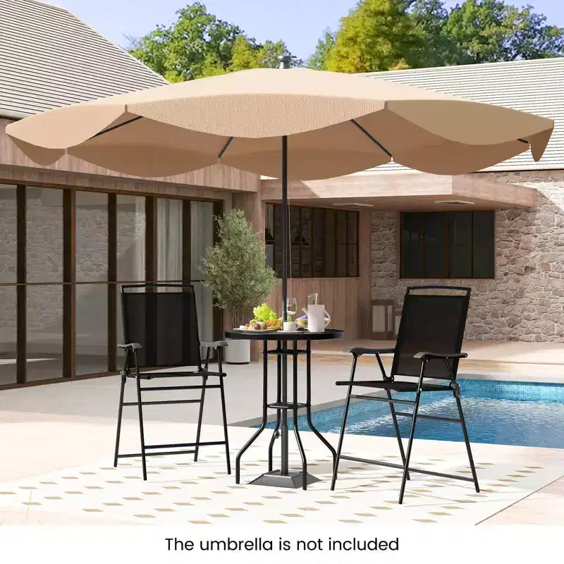 Costway 3 PCS Outdoor Bar Stool Set with DPC Tabletop Umbrella Hole & Footrest 2 Chairs
