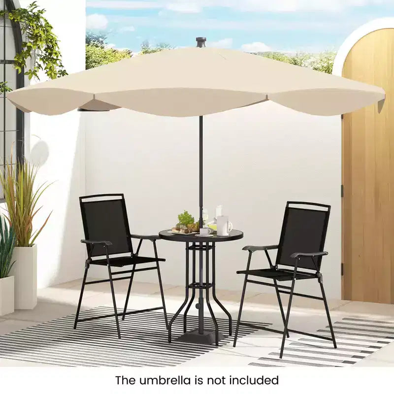 Costway 3 PCS Outdoor Bar Stool Set with DPC Tabletop Umbrella Hole & Footrest 2 Chairs