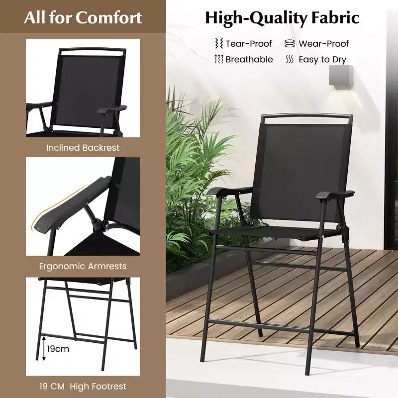 Costway 3 PCS Outdoor Bar Stool Set with DPC Tabletop Umbrella Hole & Footrest 2 Chairs