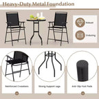 Costway 3 PCS Outdoor Bar Stool Set with DPC Tabletop Umbrella Hole & Footrest 2 Chairs
