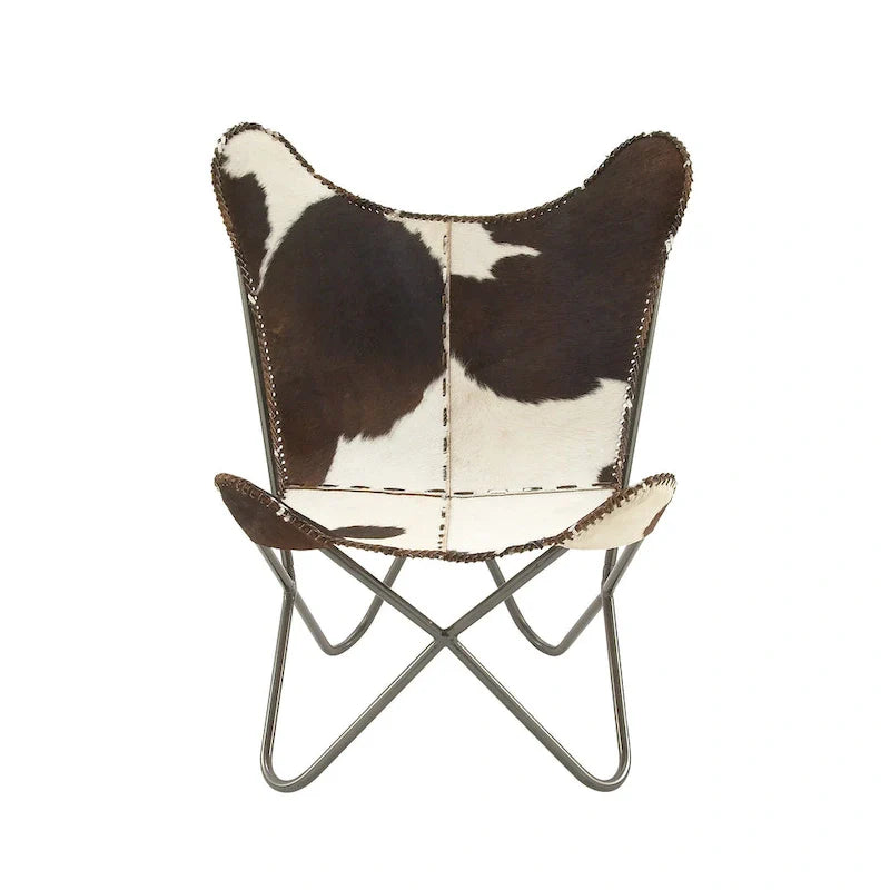 White, Gray, Brown, Light Brown or Brown Beige Leather Handmade Butterfly Chair with Black Stand