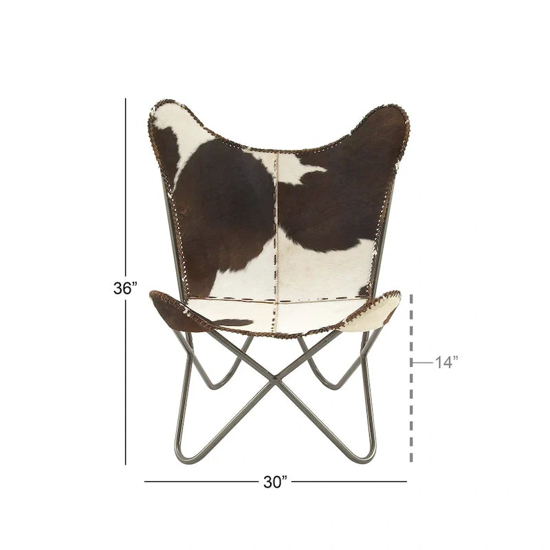 White, Gray, Brown, Light Brown or Brown Beige Leather Handmade Butterfly Chair with Black Stand
