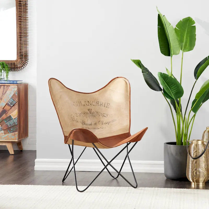 White, Gray, Brown, Light Brown or Brown Beige Leather Handmade Butterfly Chair with Black Stand