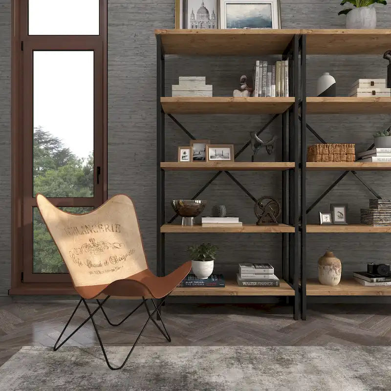 White, Gray, Brown, Light Brown or Brown Beige Leather Handmade Butterfly Chair with Black Stand