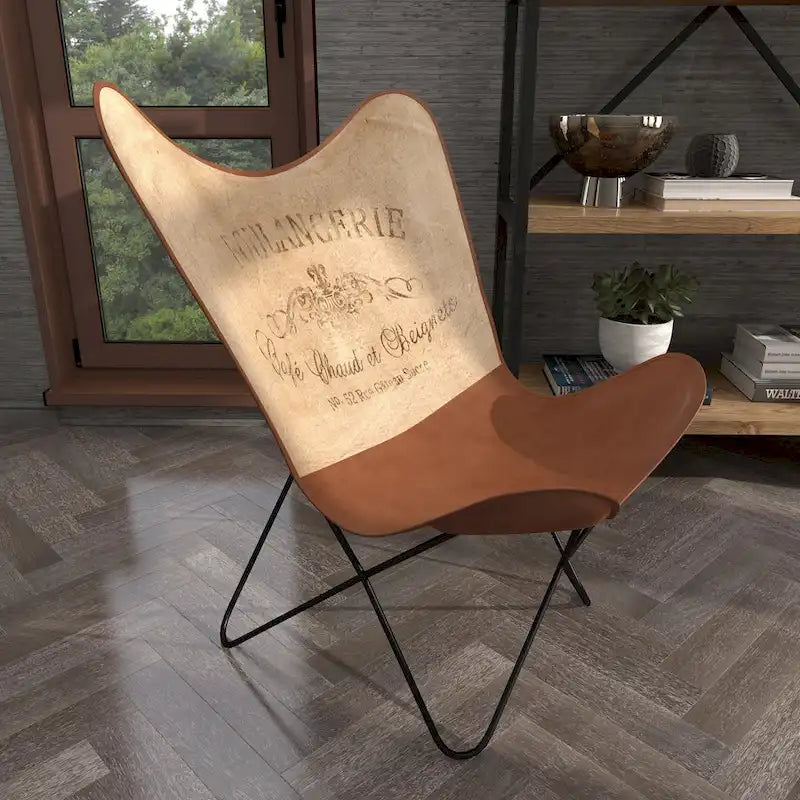 White, Gray, Brown, Light Brown or Brown Beige Leather Handmade Butterfly Chair with Black Stand