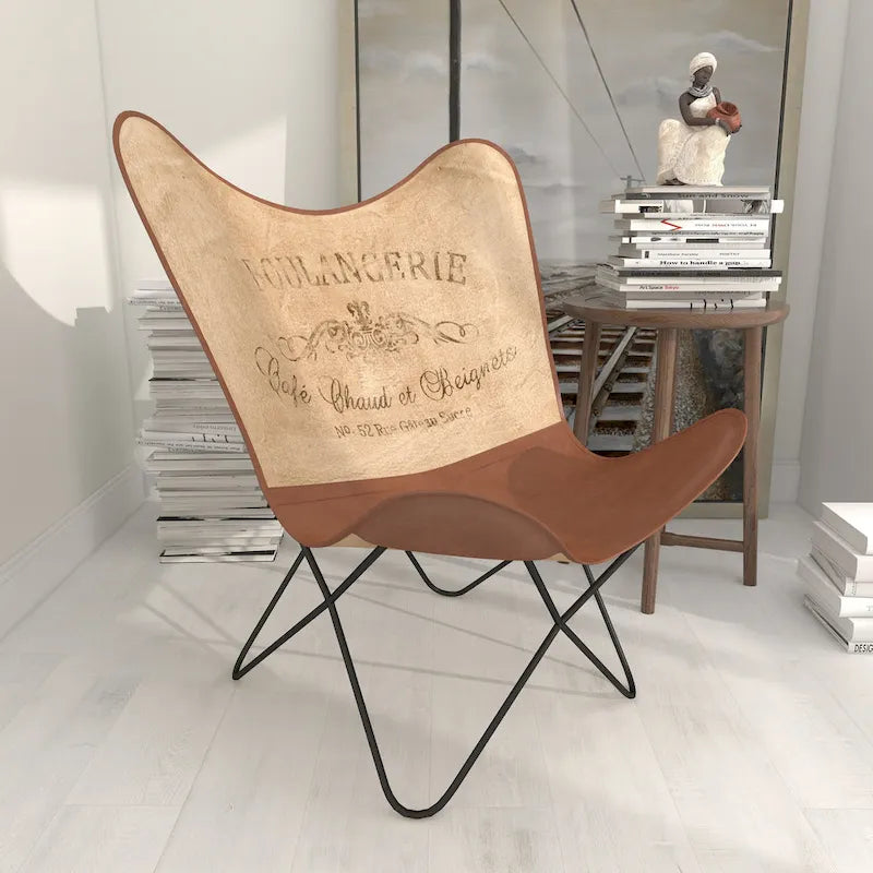 White, Gray, Brown, Light Brown or Brown Beige Leather Handmade Butterfly Chair with Black Stand
