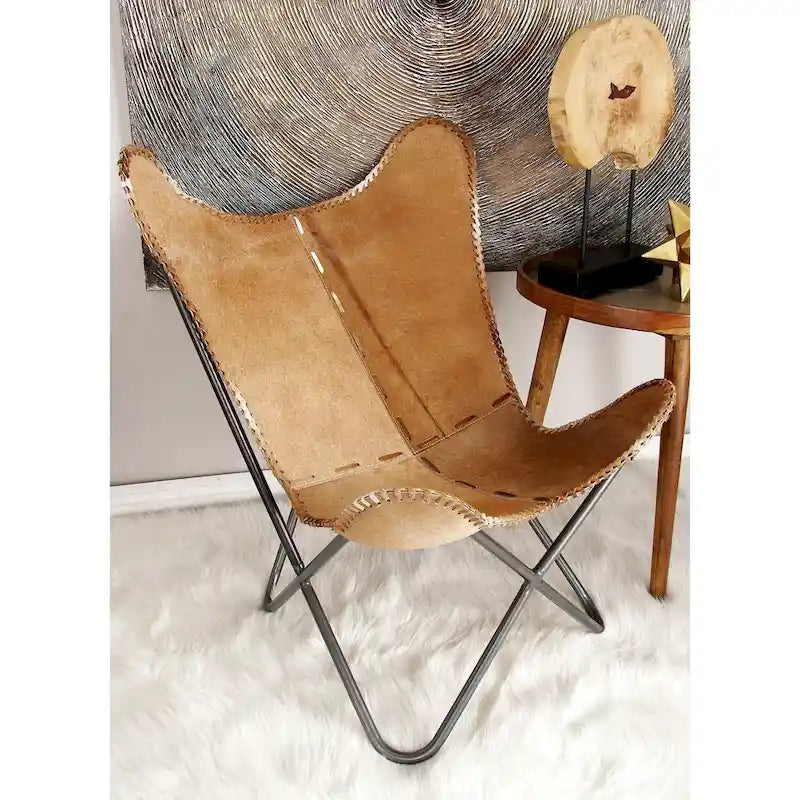 White, Gray, Brown, Light Brown or Brown Beige Leather Handmade Butterfly Chair with Black Stand