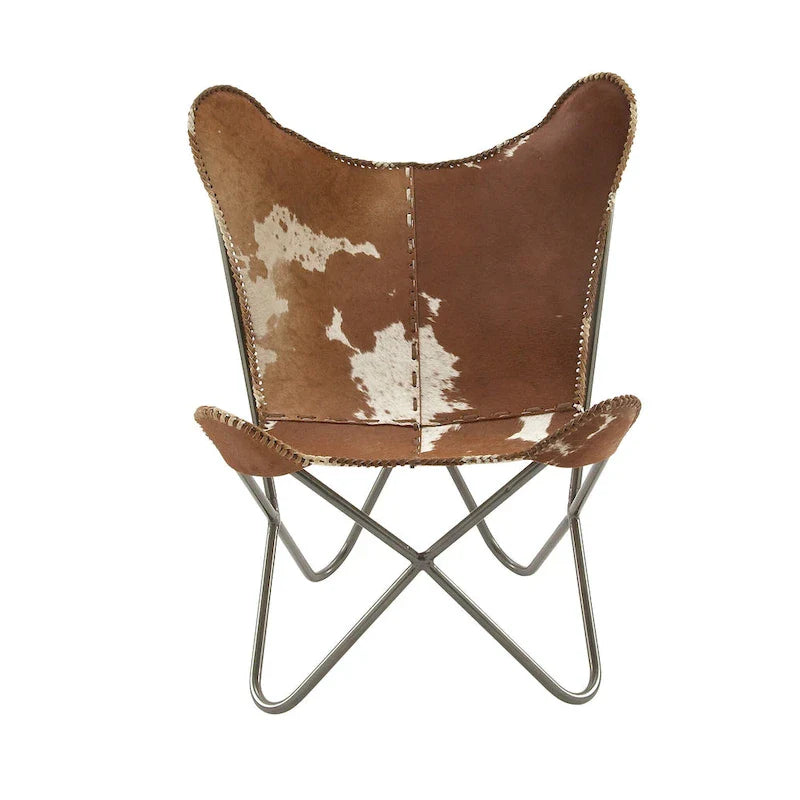 White, Gray, Brown, Light Brown or Brown Beige Leather Handmade Butterfly Chair with Black Stand