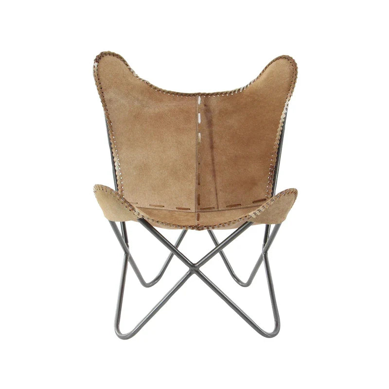 White, Gray, Brown, Light Brown or Brown Beige Leather Handmade Butterfly Chair with Black Stand