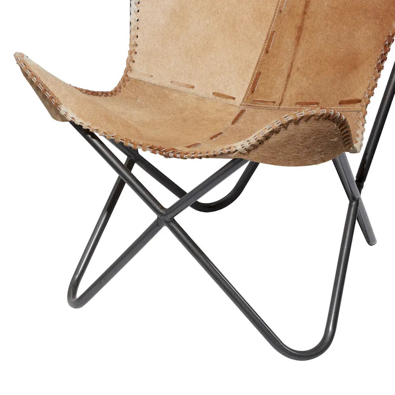 White, Gray, Brown, Light Brown or Brown Beige Leather Handmade Butterfly Chair with Black Stand