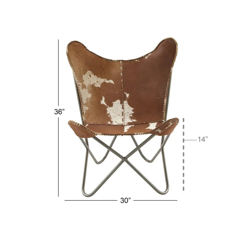 White, Gray, Brown, Light Brown or Brown Beige Leather Handmade Butterfly Chair with Black Stand